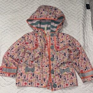 Matilda Jane Pink Floral Raincoat with Orange Accents- Fleece Lined